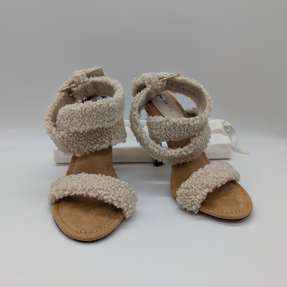 Good American Heels with Cream Faux Fur Suede Sherpa Size 7